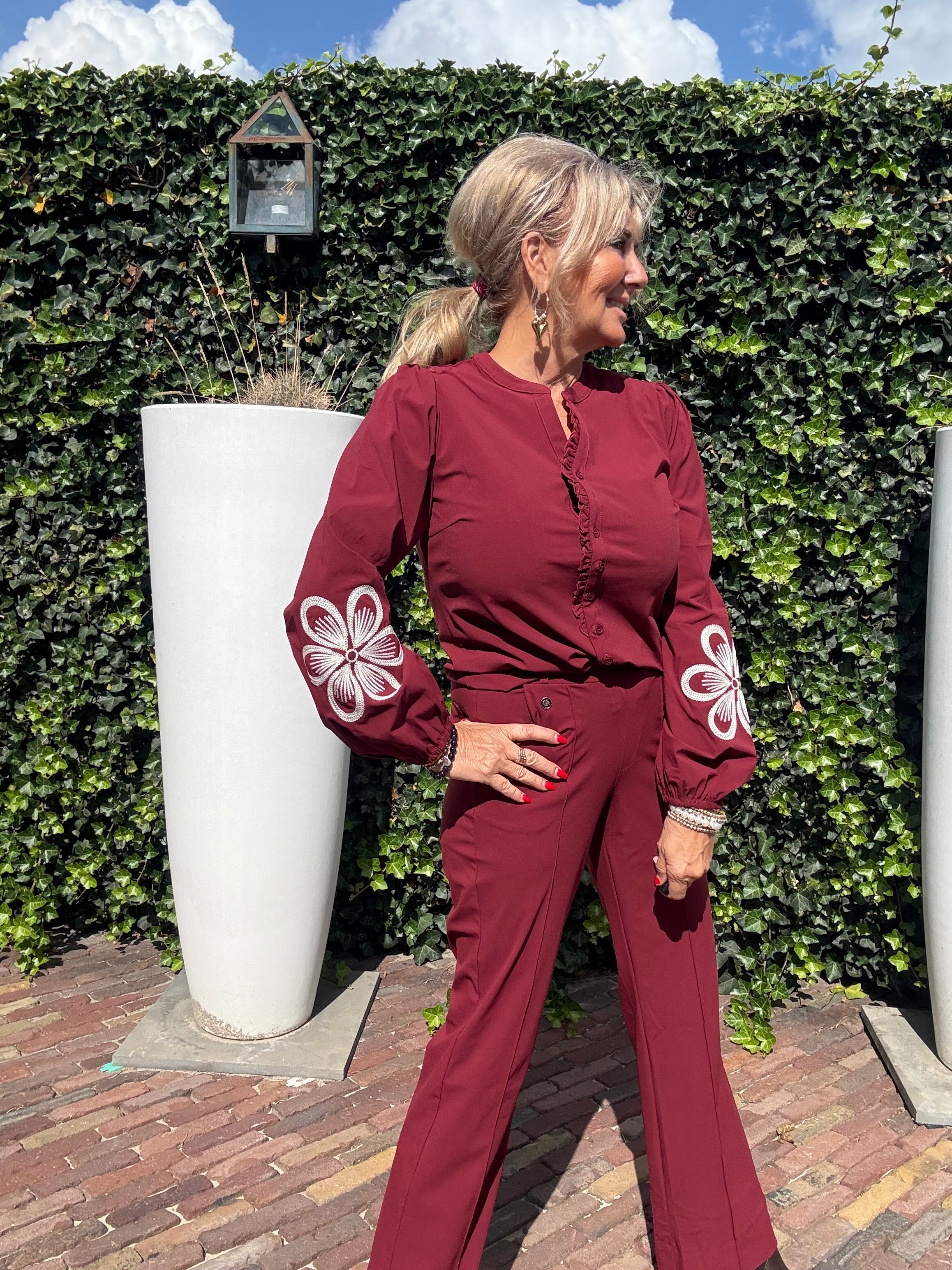 Triple Nine Blouse BLS5923 Broderie/cord Burgundy